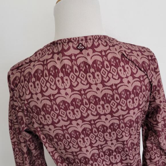 PrAna Faux Wrap Dress Ikat Print Purple Twist Front 3/4 Sleeves Women Medium - Picture 6 of 10